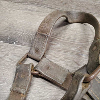 *NOT FOR USE - Decorative Only Leather Halter *fair, v.stiff, dry, cracked, older, wire repaired, unstitched