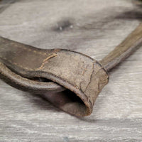 *NOT FOR USE - Decorative Only Leather Halter *fair, v.stiff, dry, cracked, older, wire repaired, unstitched