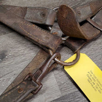 *NOT FOR USE - Decorative Only Leather Halter *fair, v.stiff, dry, cracked, older, wire repaired, unstitched

