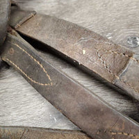 *NOT FOR USE - Decorative Only Leather Halter *fair, v.stiff, dry, cracked, older, wire repaired, unstitched
