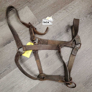 *NOT FOR USE - Decorative Only Leather Halter *fair, v.stiff, dry, cracked, older, wire repaired, unstitched