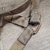 *NOT FOR USE - Decorative Only Leather Halter *fair, v.stiff, dry, cracked, older, wire repaired, unstitched