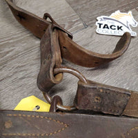 *NOT FOR USE - Decorative Only Leather Halter *fair, v.stiff, dry, cracked, older, wire repaired, unstitched