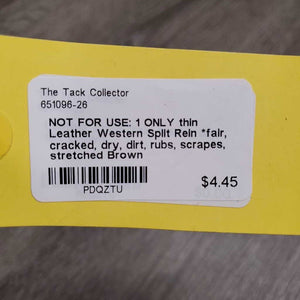 NOT FOR USE: 1 ONLY thin Leather Western Split Rein *fair, cracked, dry, dirt, rubs, scrapes, stretched