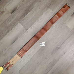 Vintage Trifold Leather Girth, 1x Els *gc, older, clean, hard/curled edge, dry, stains, v.long els, hand stitched ends, UNSTITCHED