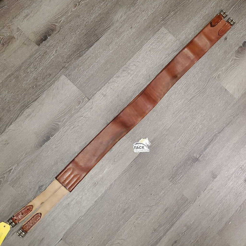 Vintage Trifold Leather Girth, 1x Els *gc, older, clean, hard/curled edge, dry, stains, v.long els, hand stitched ends, UNSTITCHED