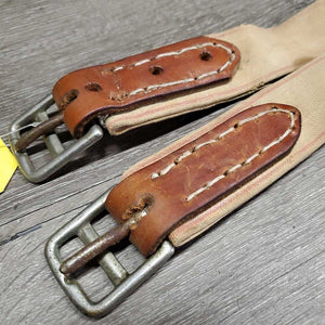 Vintage Trifold Leather Girth, 1x Els *gc, older, clean, hard/curled edge, dry, stains, v.long els, hand stitched ends, UNSTITCHED