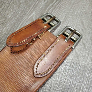 Vintage Trifold Leather Girth, 1x Els *gc, older, clean, hard/curled edge, dry, stains, v.long els, hand stitched ends, UNSTITCHED