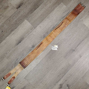 Vintage Trifold Leather Girth, 1x Els *gc, older, clean, hard/curled edge, dry, stains, v.long els, hand stitched ends, UNSTITCHED