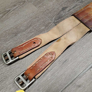Vintage Trifold Leather Girth, 1x Els *gc, older, clean, hard/curled edge, dry, stains, v.long els, hand stitched ends, UNSTITCHED