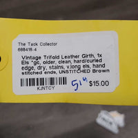 Vintage Trifold Leather Girth, 1x Els *gc, older, clean, hard/curled edge, dry, stains, v.long els, hand stitched ends, UNSTITCHED
