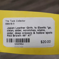 Leather Girth, 1x Elastic *gc, clean, older, scratches, stains, older, deep creases & hollow spots
