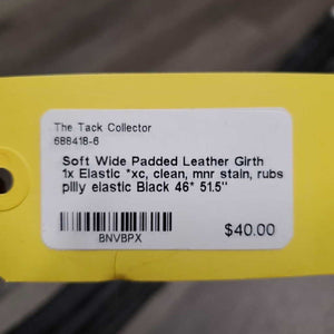 Soft Wide Padded Leather Girth 1x Elastic *xc, clean, mnr stain, rubs, pilly elastic
