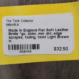 Flat Soft Leather Bridle *gc, older, mnr dirt, edge scrapes, fading, twist