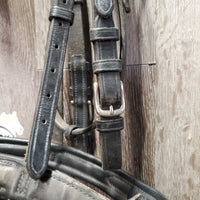 Rsd Bridle, Buckles, Braided Reins *gc, No Flash, clean, dirty seams, tight keepers, creases, dry, stiff, scrapes, faded, repaired reins
