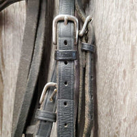 Rsd Bridle, Buckles, Braided Reins *gc, No Flash, clean, dirty seams, tight keepers, creases, dry, stiff, scrapes, faded, repaired reins
