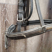 Rsd Bridle, Buckles, Braided Reins *gc, No Flash, clean, dirty seams, tight keepers, creases, dry, stiff, scrapes, faded, repaired reins
