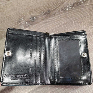 Folding Leather Coin Purse - Wallet, Zipper & Magnet *vgc/xc, mnr dirt?stain & rubs