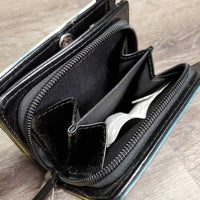 Folding Leather Coin Purse - Wallet, Zipper & Magnet *vgc/xc, mnr dirt?stain & rubs