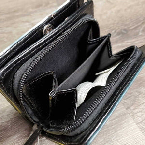 Folding Leather Coin Purse - Wallet, Zipper & Magnet *vgc/xc, mnr dirt?stain & rubs