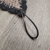 Tie Down Crochet Ear Bonnet Fly Veil, 2x bling, 2x piping *gc, stains, snags, sm hole, older?
