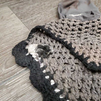Tie Down Crochet Ear Bonnet Fly Veil, 2x bling, 2x piping *gc, stains, snags, sm hole, older?
