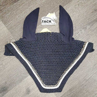 Crochet Ear Bonnet, 2x bling, 1x piping *vgc/gc, mnr hair, dirt, stains & faded