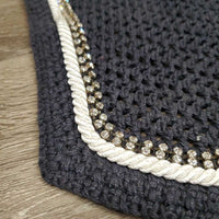 Crochet Ear Bonnet, 2x bling, 1x piping *vgc/gc, mnr hair, dirt, stains & faded