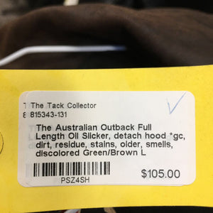 Full Length Oil Slicker, detach hood *gc, dirt, residue, stains, older, smells, discolored