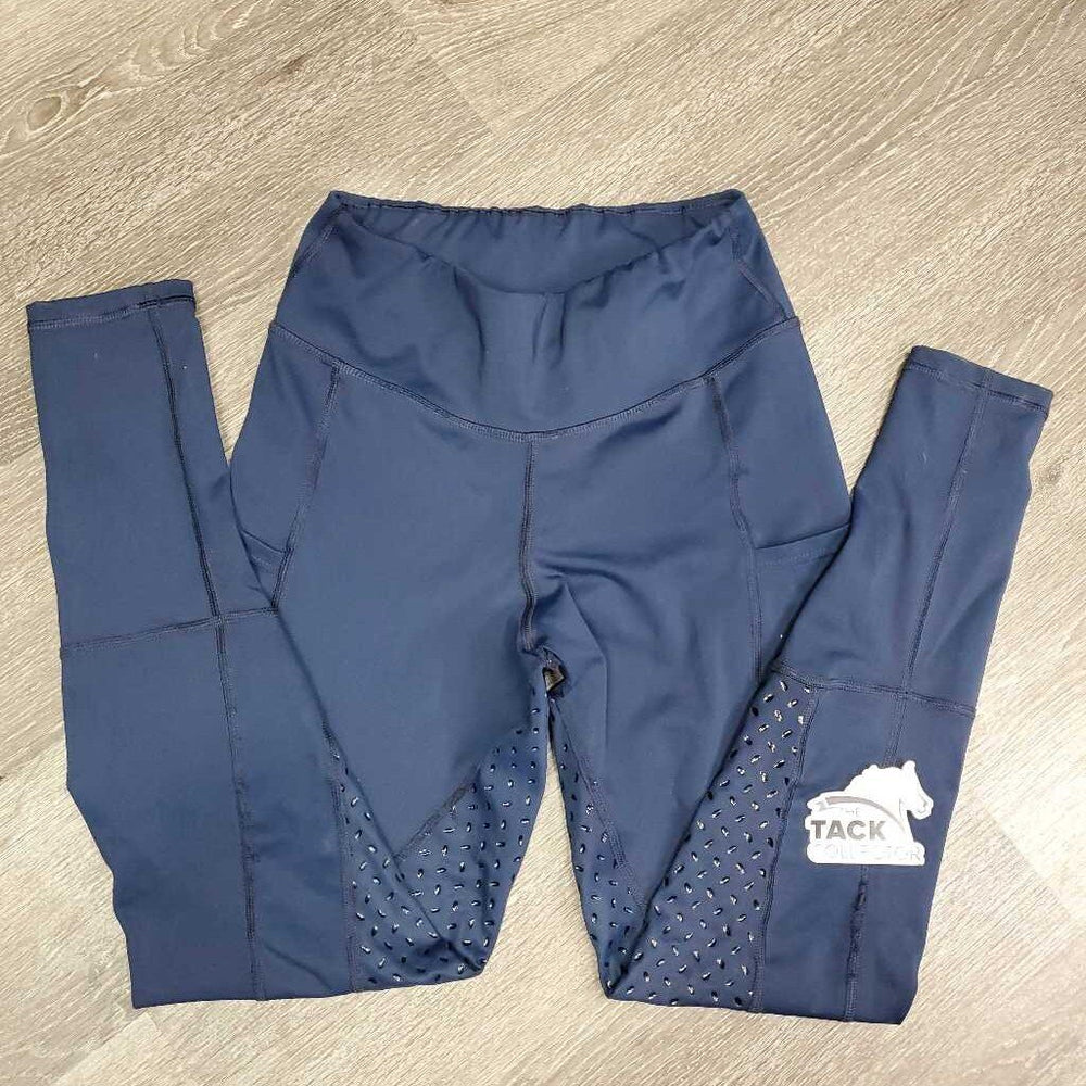 Unlined Sticky Full Seat Riding Tight Breeches, Pull On, 2 Thigh Pockets *gc/fair, UNSTITCHED leg, threads. cracking logos, seam rubs/frays