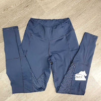 Unlined Sticky Full Seat Riding Tight Breeches, Pull On, 2 Thigh Pockets *gc/fair, UNSTITCHED leg, threads. cracking logos, seam rubs/frays
