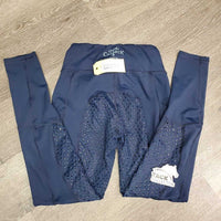 Unlined Sticky Full Seat Riding Tight Breeches, Pull On, 2 Thigh Pockets *gc/fair, UNSTITCHED leg, threads. cracking logos, seam rubs/frays
