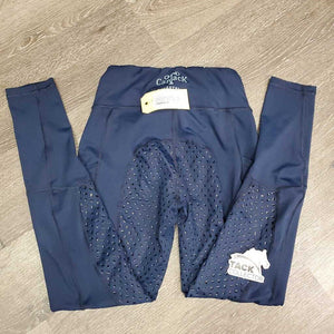 Unlined Sticky Full Seat Riding Tight Breeches, Pull On, 2 Thigh Pockets *gc/fair, UNSTITCHED leg, threads. cracking logos, seam rubs/frays