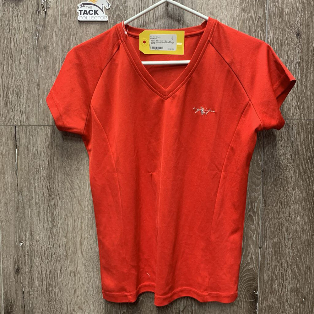 SS V Neck T Shirt *gc, snags, runs, shrunk?puckered logo