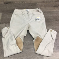 EuroSeat Breeches, Leather Knees *gc/fair, seam pulls, stained seat & legs, seam puckers, stains, torn leg
