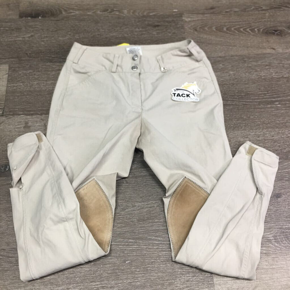 EuroSeat Breeches, Leather Knees *gc/fair, seam pulls, stained seat & legs, seam puckers, stains, torn leg
