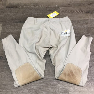 EuroSeat Breeches, Leather Knees *gc/fair, seam pulls, stained seat & legs, seam puckers, stains, torn leg