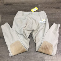 EuroSeat Breeches, Leather Knees *gc/fair, seam pulls, stained seat & legs, seam puckers, stains, torn leg
