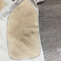 EuroSeat Breeches, Leather Knees *gc/fair, seam pulls, stained seat & legs, seam puckers, stains, torn leg
