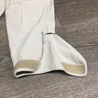 EuroSeat Breeches, Leather Knees *gc/fair, seam pulls, stained seat & legs, seam puckers, stains, torn leg
