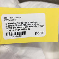 EuroSeat Breeches, Leather Knees *gc, mnr stains, seam puckers, loose threads, v.mnr frayed edge
