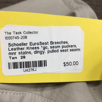EuroSeat Breeches, Leather Knees *gc, seam puckers, mnr stains, dingy. pulled seat seams
