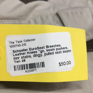 EuroSeat Breeches, Leather Knees *gc, seam puckers, mnr stains, dingy. pulled seat seams