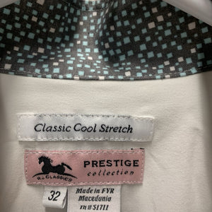 LS Show Shirt, attached snap collar *vgc/xc, mnr seam puckers
