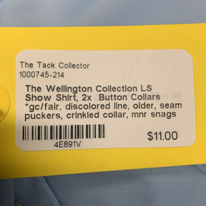 LS Show Shirt, 2x Button Collars *gc/fair, discolored line, older, seam puckers, crinkled collar, mnr snags