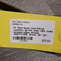 Pr Thick Nylon Lined Stirrup Leathers *gc/fair, older, rubs, faded, scraped edges, threads, UNSTITCHED
