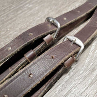 Leather Elastic Side Reins *gc, dry, scraped edges, stiff, bent ends, stains, rubs
