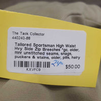 High Waist Hvy Side Zip Breeches *gc, older, mnr unstitched seams, snags, puckers & stains, older, pills, hairy velcro
