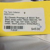 LS Show Sun Shirt, snap collar, Mesh Sleeves, 1/4 Snap Up *vgc, mnr stain, curled collar, seam puckers