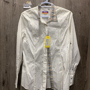 LS Show Shirt, Roll Up Sleeves, snap collar *vgc, crinkles, bubbled collar, older